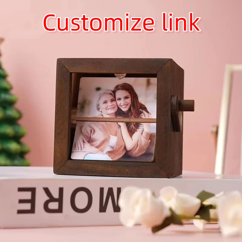 

Customize Your Photos Vintage Hand-cranked Photo Flip Viewer - Wooden Mechanical Keepsake Box for Wedding Anniversaries Gifts
