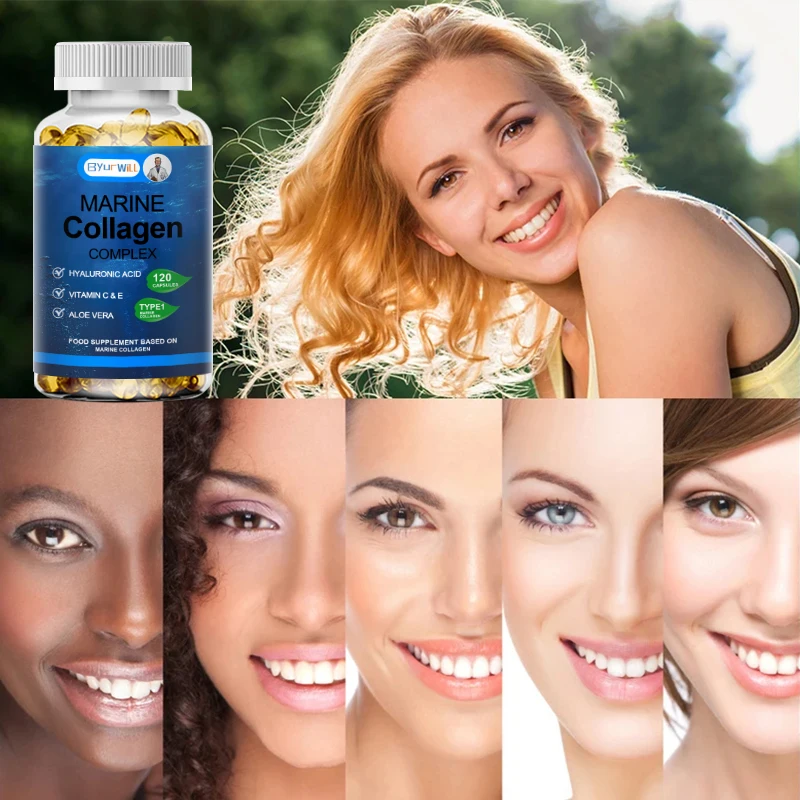 Marine Collagen Capsules with Hyaluronic Acid, Vitamin C & E - Preserve Beauty Firm Skin, Strong Nails & Hair, Healthy Joints