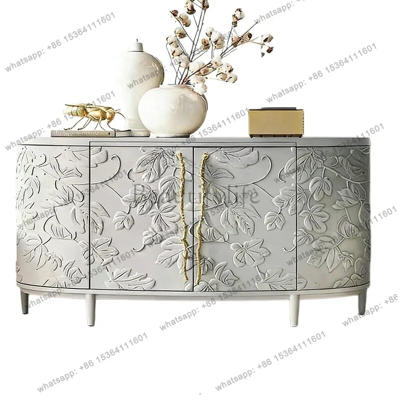 

American retro solid wood dining side cabinet/living room carved storage/porch, storage cabinet