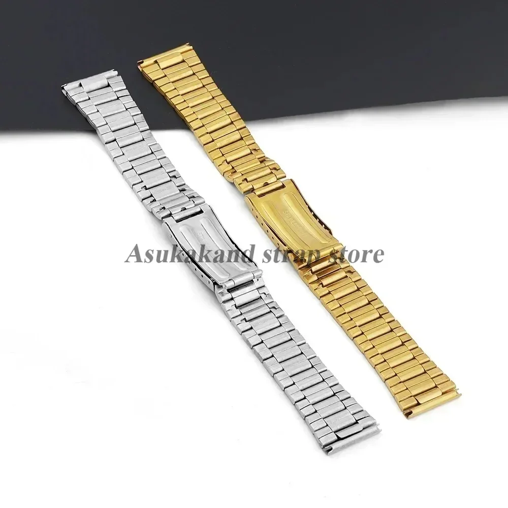 12 ミリメートル 14 ミリメートル 18 ミリメートル 20 ミリメートルシルバーゴールドサテン鋼ストラップ折りたたみバックルブレスレット金属リストバンドユニバーサル男性女性時計バンド