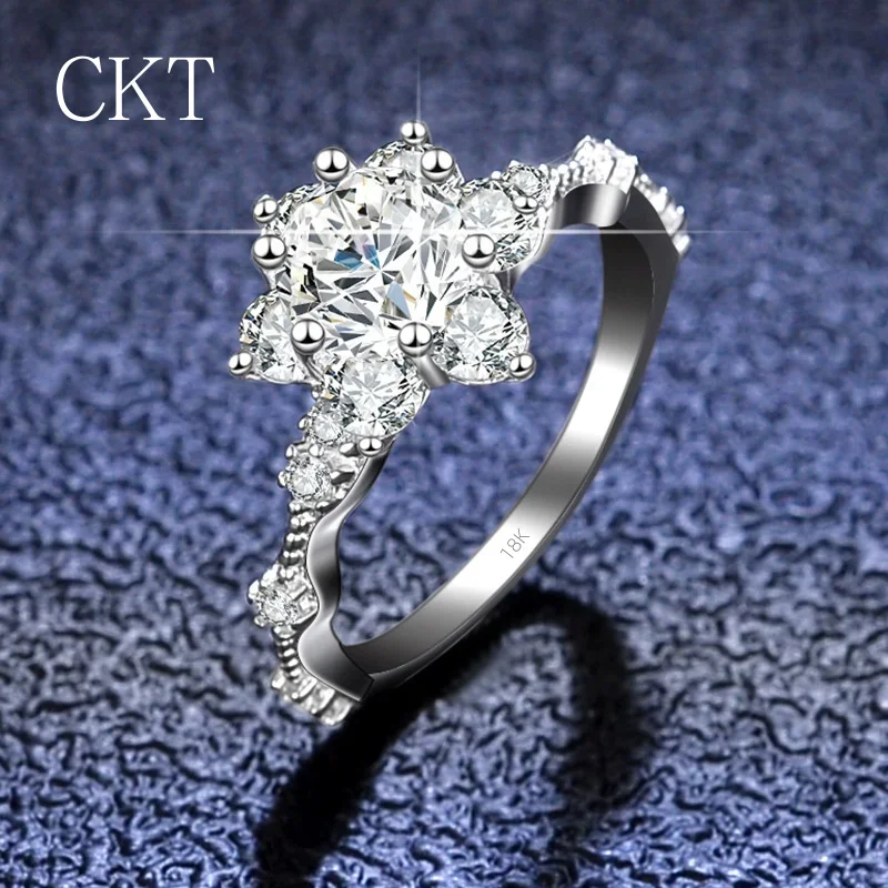 Luxury 18K White Gold Wedding Band Big 5ct D Color Real Moissanite Diamond Sunflower Ring Platinum Pt950 Fine Jewelry for Women