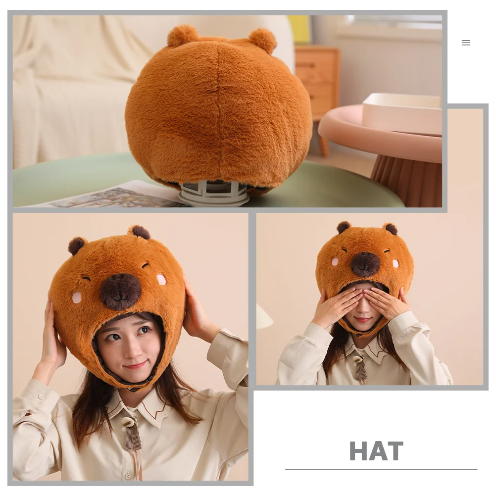 Capybara Hat Plush Novelty Festival Headwear Adorable Animal Costume Party Hats for Halloween Cosplay Photo Shoots PP Cotton