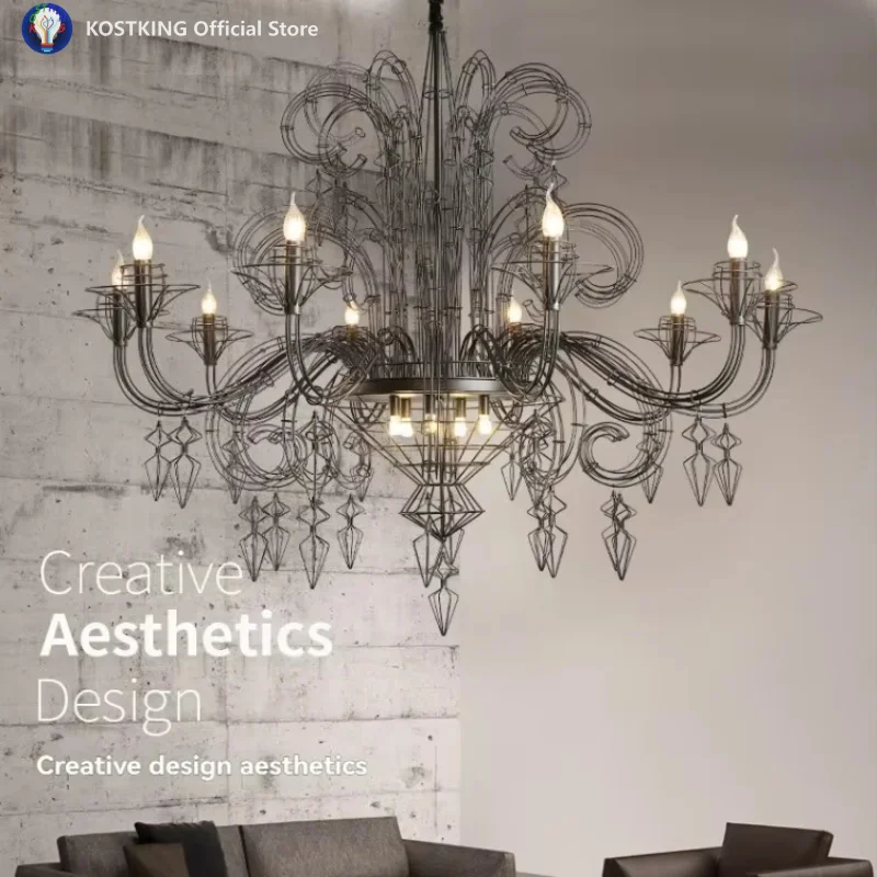Baroque Black Candle led Chandelier Designer Pendant lamp for Bedroom living room restaurant Luminaire Lampen Pendant Lights
