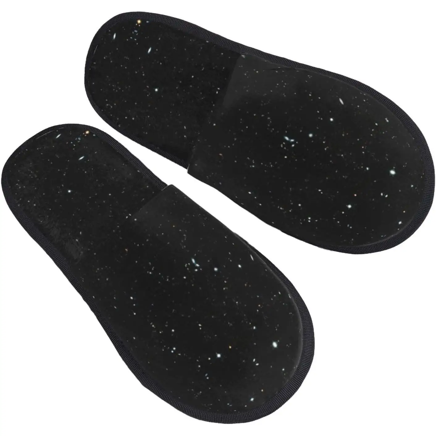 Zapatillas peludas con estampado de purpurina negra para otoño e invierno, zapatos cómodos para casa, portátiles para viajes en hotel, regalos para mujeres y hombres
