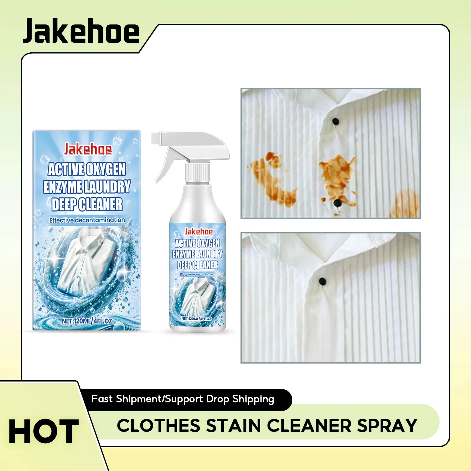 Spray quitamanchas para lavandería, eliminador activo de olores de oxígeno, grasa de café, limpieza de manchas de maquillaje, pulverizador descontaminante portátil