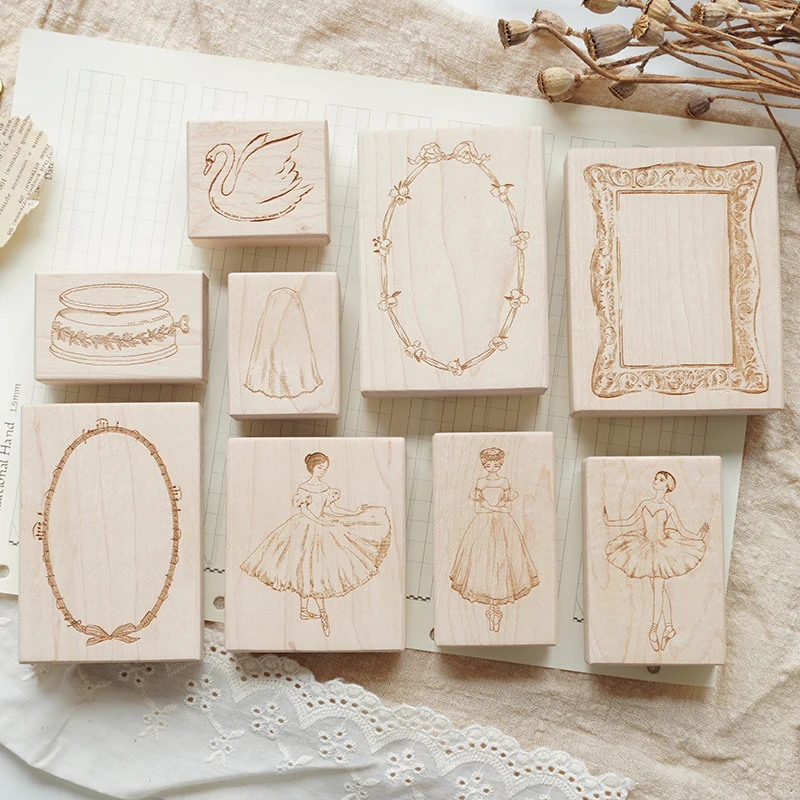 Elegant Ballet Dancer Swan Wooden Rubber Stamp Set DIY Scrapbooking Photo Album Card Making Wood Seal