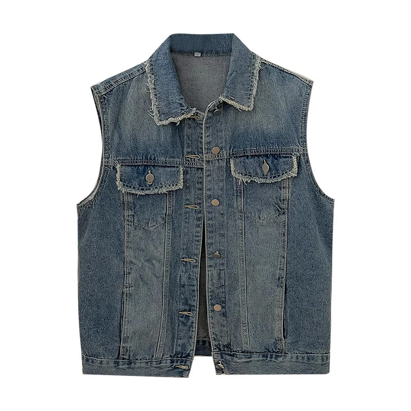 

Personalized Mid-length Blue Denim Vest Jacket 2024 Spring New Women Versatile Loose Top Korean Retro Raw Edge Waistcoat