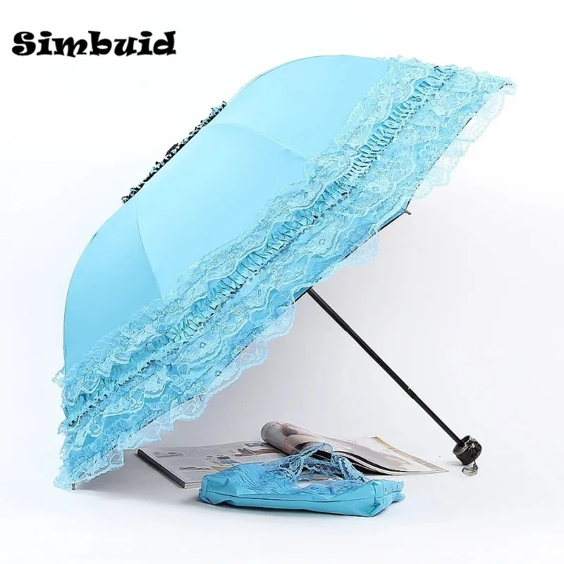 Foldable Lace Umbrella for Women Anti-UV Sun Protection Umbrella for Sunny and Rainy Female Parasol Sunshade