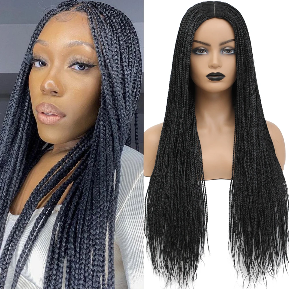 

Synthetic Wigs Box Braided Wigs for Black Women 26" Pelucas de mujer Largas Braids Wigs Fake Scalp Knotless Micro Braided Wig