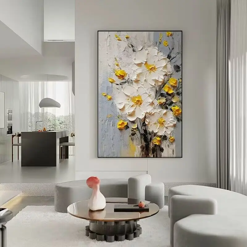 Modern Abstract 3D Flowers Hand Drawn Thick Oil Living Room Decoration Painting Corridor Mural Sofa Background Wall Decoration