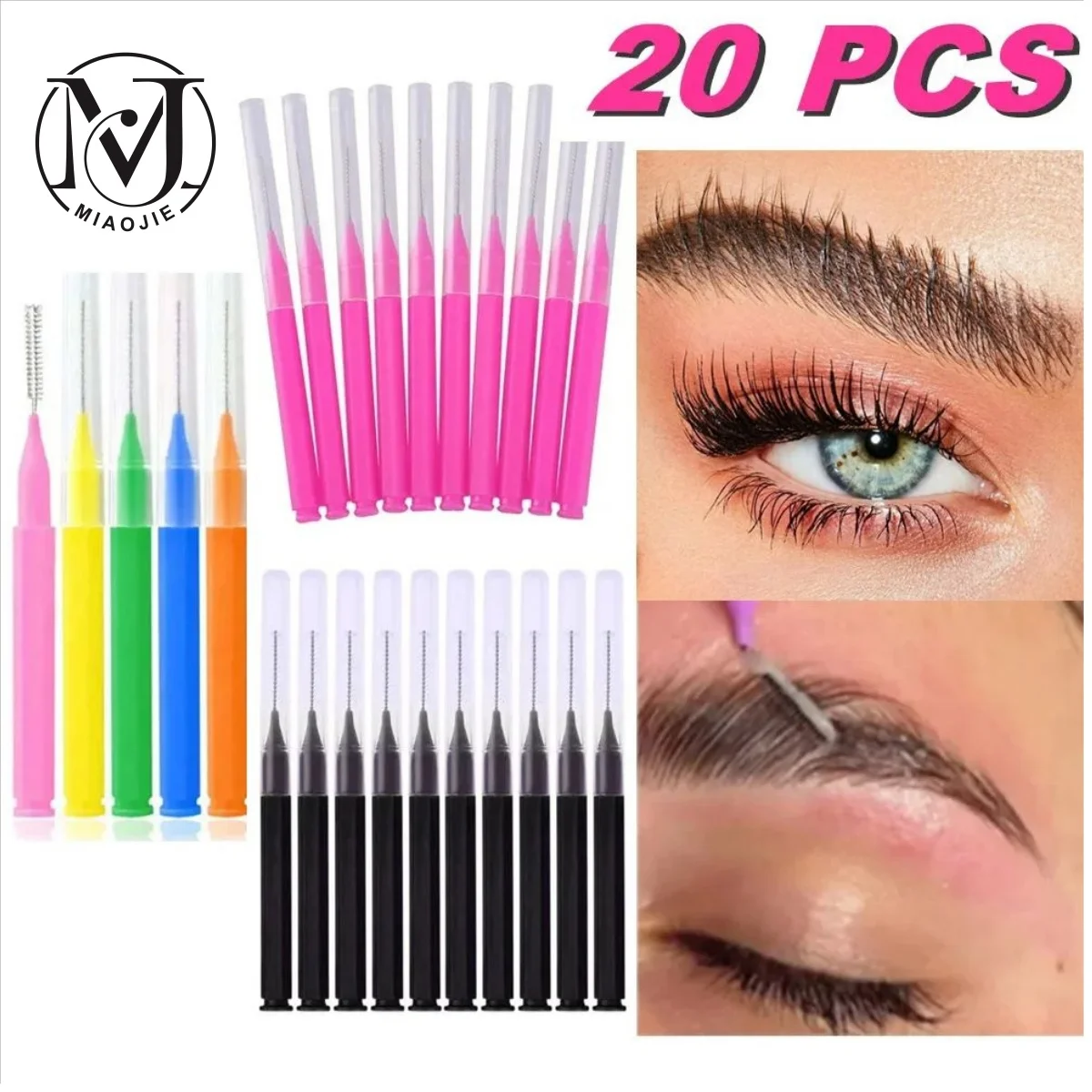 MJ 20Pcs Mini Eyebrow Brush Brow Perm Brush Disposable Brow Lifting Brushes Bendable Micro Eyelash Brush Applicators Makeup Tool