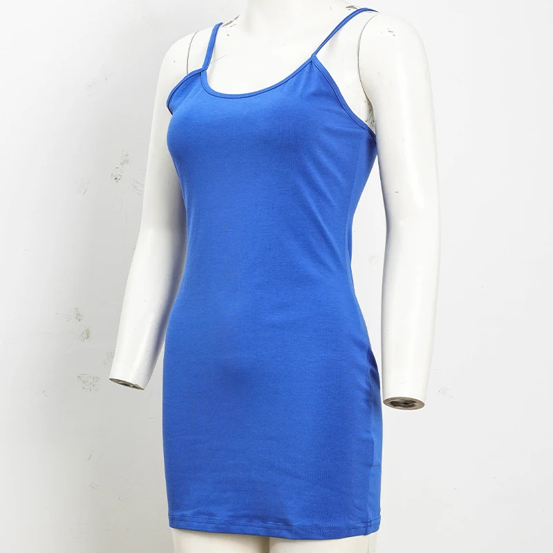 Baumwoll-Spaghettiträgerkleid Damen Basic Schlankes Ärmelloses Minikleid – Detail 4