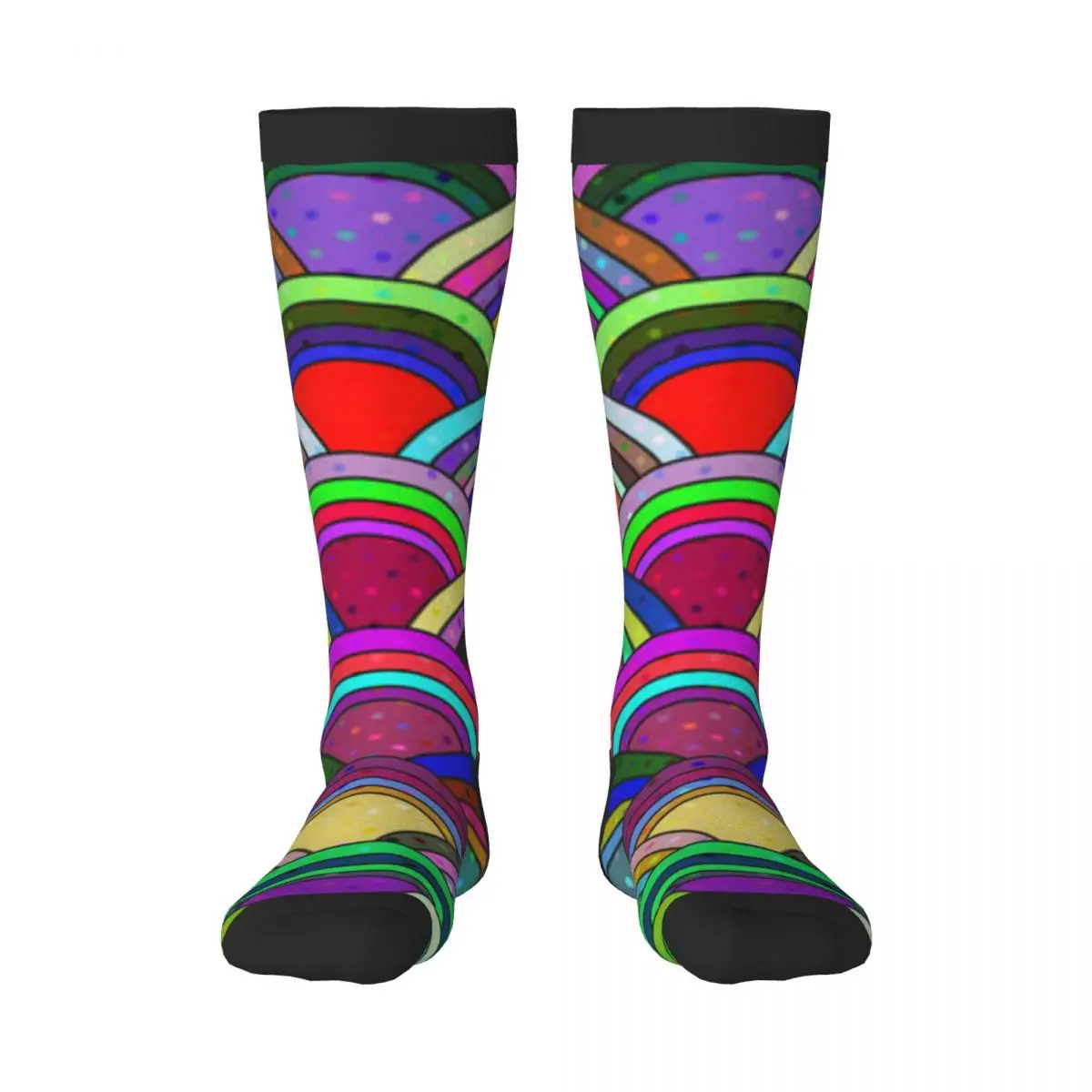 Over Knee Long Socks Vintage Rainbow Circles Thigh High Stockings Street Party Cosplay Hosiery