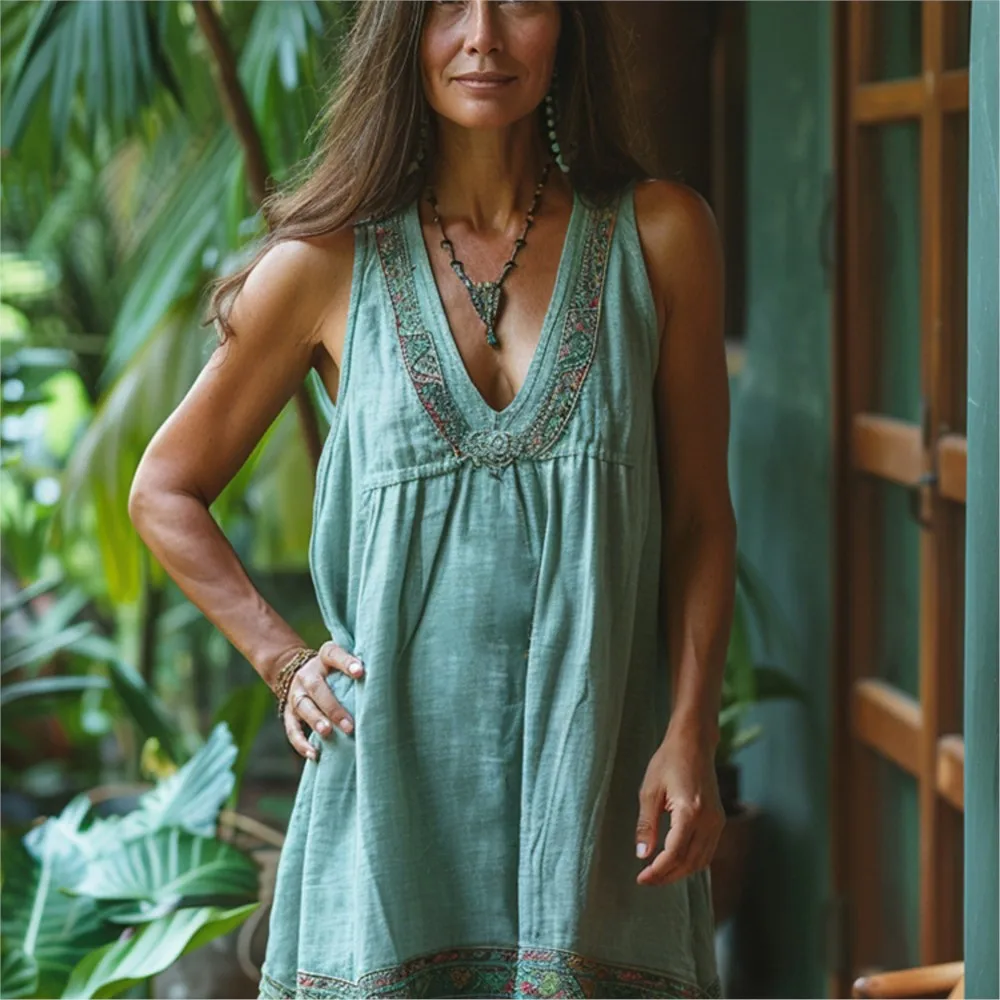 

2026 Casual Vestido Dresses For Lady A-line Dress Bohemian Women's Clothing Loose Off Shoulder Sleeveless Holiday Vacation Loose