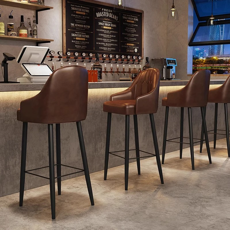 

Premium Vintage Bar Chairs Brown Aesthetic Luxury Living Room Bar Stool High Quality Cushion Sedie Sala Da Pranzo Home Furniture