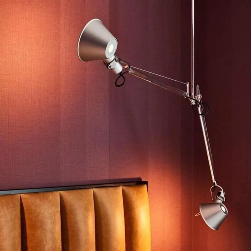 Włoska robotyczna lampa wisząca z długą rąką do salonu, jadalni, kreatywna regulowana teleskopowa lampa wisząca dwugłowicowa E27