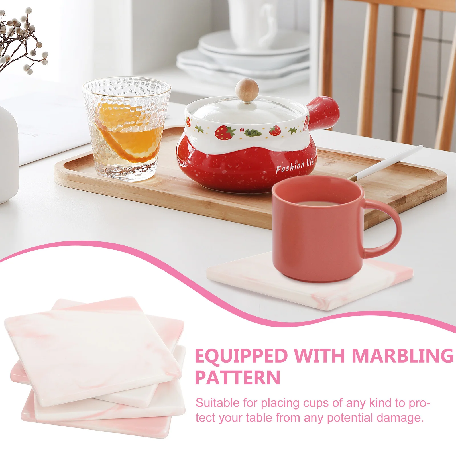 

4 Pcs Cup Coasters Decorative Insulation Pads Square Wear-resistant Marble Pattern Tea Cushion Desk