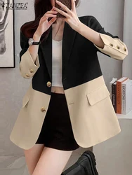 ZANZEA Office Wear Contrast Color Blazer Loose Casual Lapel Neck Autumn 2024 Long Sleeve Blazer Women Korean Style Suit Jackets