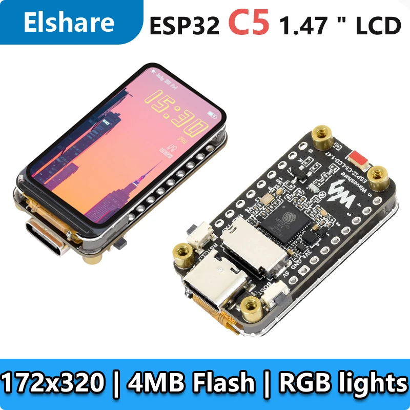 ESP32 C5 Development Board 1.47 inch LCD Display Screen ST7789 For WiFi6/LVGL/RGB-LED/HMI Onborad SD-Port
