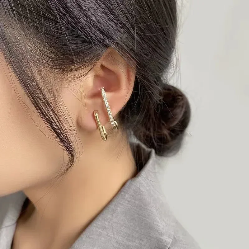 New Design Irregular U-shaped Gold Color Earrings for Women Korean Luxury Crystal Earring Girl Wedding Party Jewelry Accessories