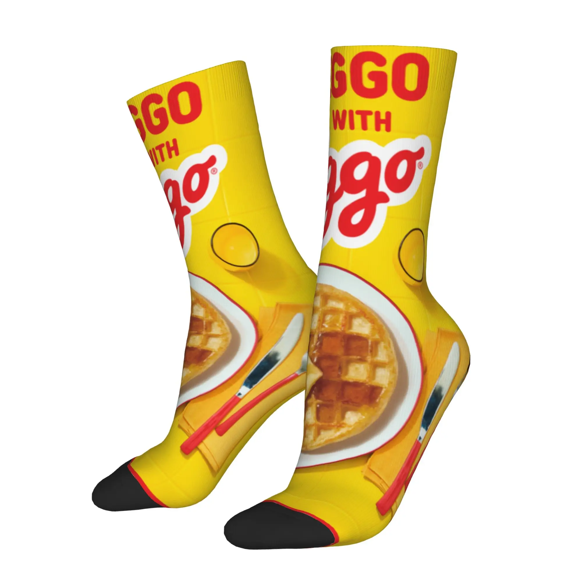 

1 Pair Funny Sock Eggo Waffle (1) Rock Seamless Pattern Printed Men Crew Socks Novelty Men's Socks