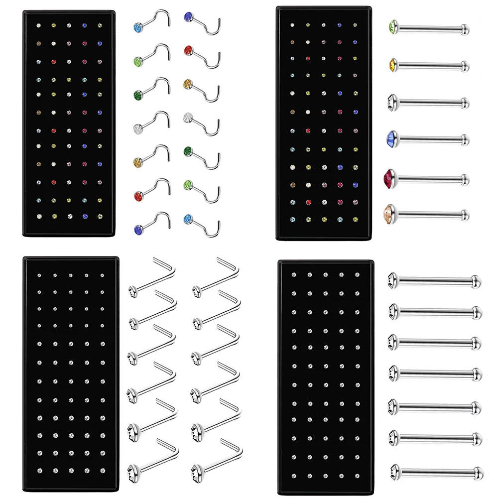 Lote de 60 Piezas de Piercings de Nariz de Acero Inoxidable con Diamantes de Imitación, Tamaños Variados 1.5/2.0/2.5mm, Joyería para Piercing Corporal, Accesorios DIY