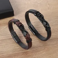 Classic Infinity Logo Handmade Single Layer Leather Bracelet with Magnetic Clasp Men's Fashion Business Casual Party Jewelry Gif