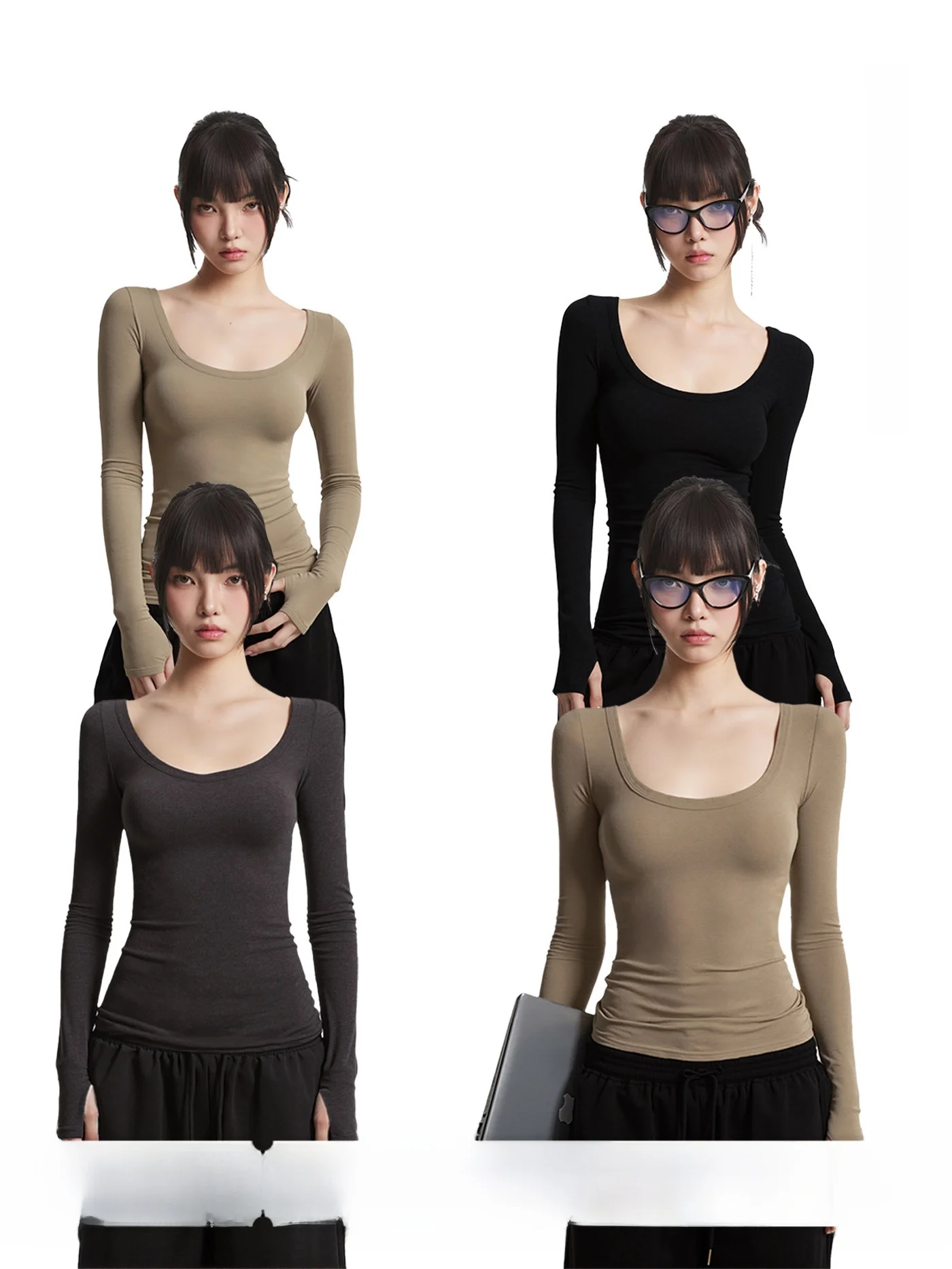 

Женская теплая базовая футболка Slim Fit с длинным рукавом UNCMHISEX, черная, для осеннего сезона, для стильных девушек, внутренняя одежда