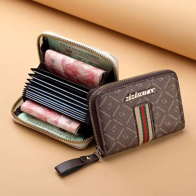 Classic Striped Accordion Card Holder, Zipper Short Wallet with Multiple Card Slots
