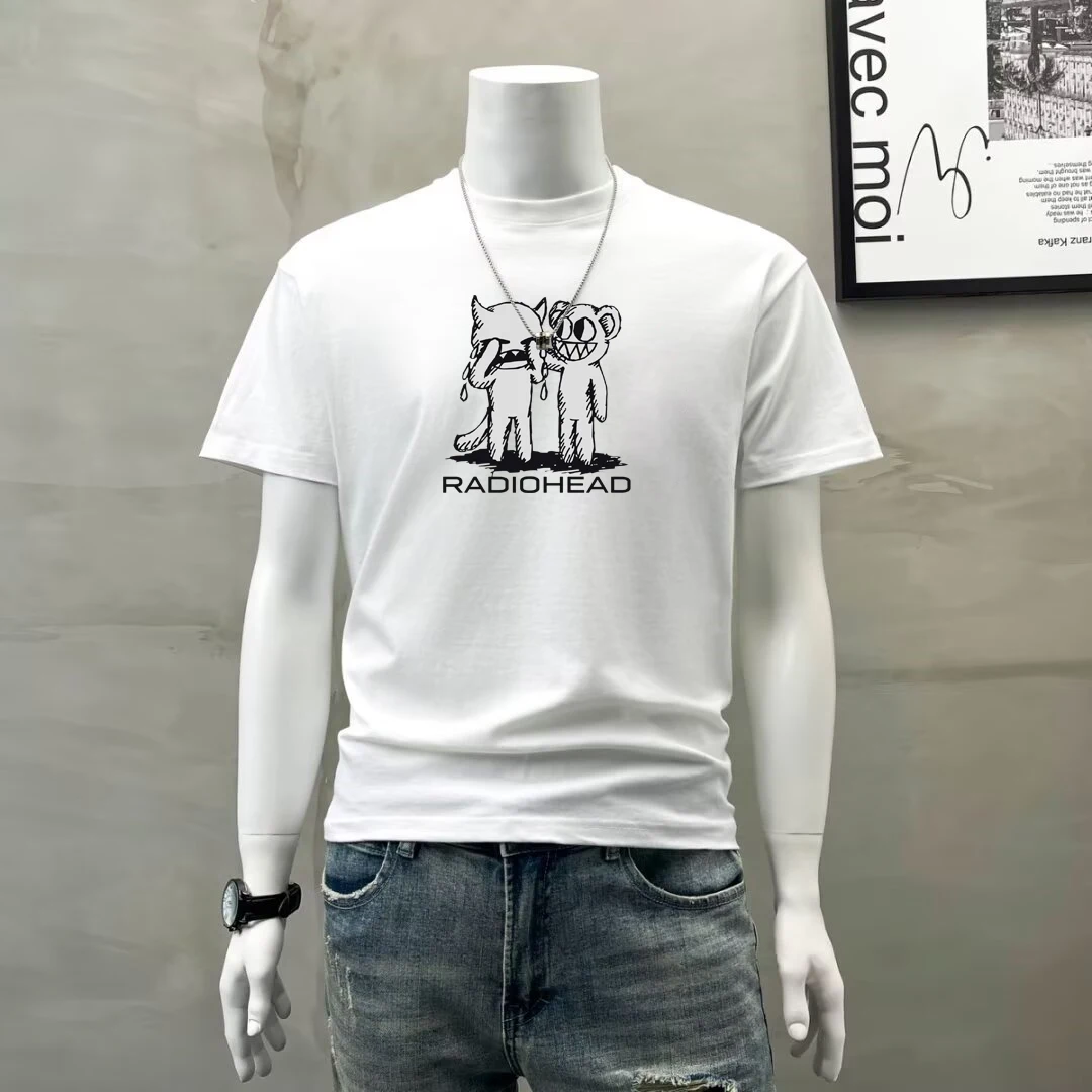 

Cotton Men's Loose T-shirt S-4XL 2025 Spring New Cartoon Printed T-shirt High Street Harajuku Men's Clothing Indoor Casual Top