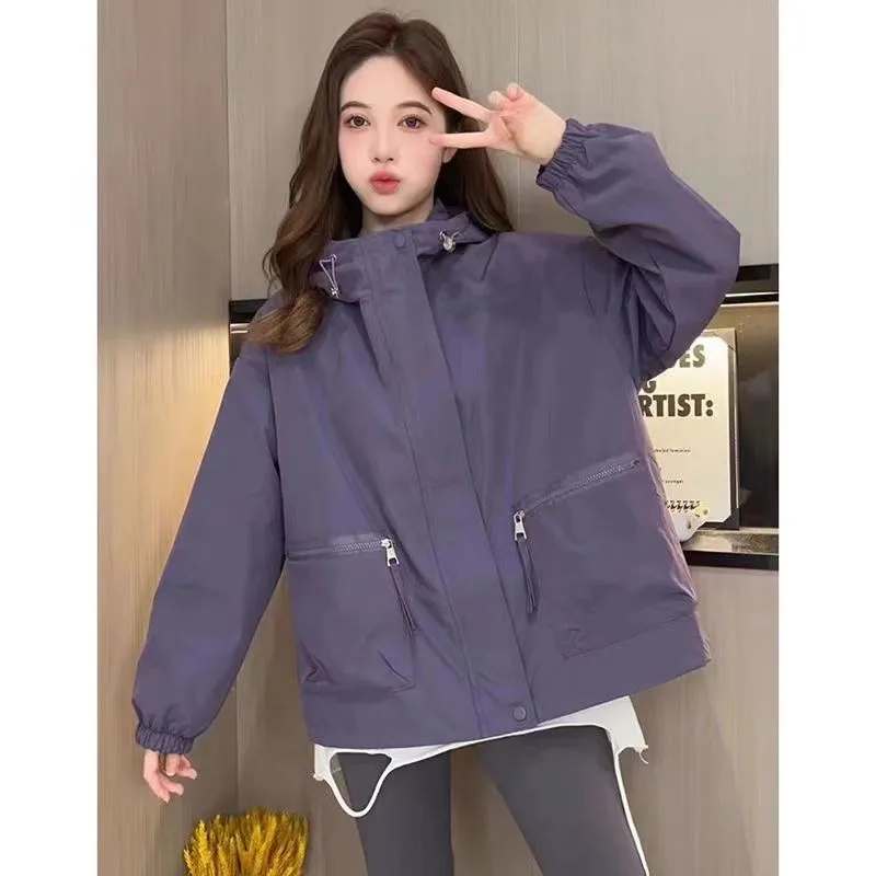 

Hooded Jacket Women New Casual Coat Spring Autumn 2024American Retro Outwear Temperament High Sense Cardigan Female Overcoat Top