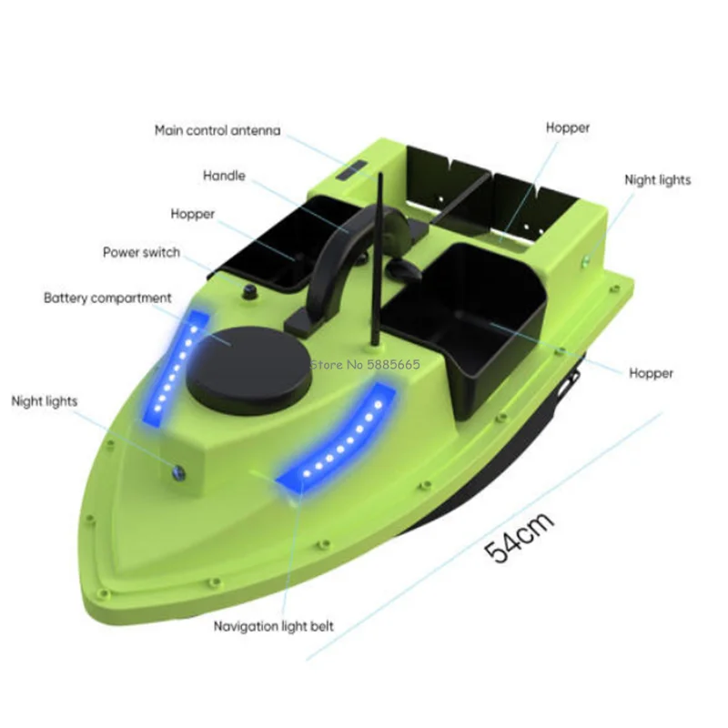 Barco de pesca con Control remoto, dispositivo inteligente con GPS profesional, 4 tolvas, 99 puntos, carga de 3KG, luz de Color, retorno automático