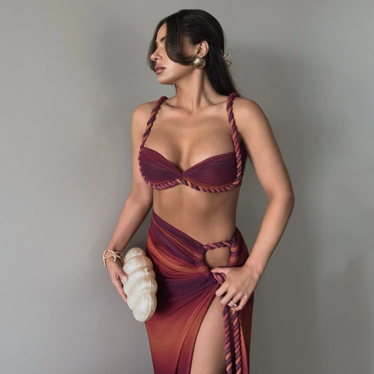 Set bikini sexy a 3 pezzi con cover up bikini push up costume da bagno donna costumi da bagno femminili gonna lunga costume da bagno halter Beachwea