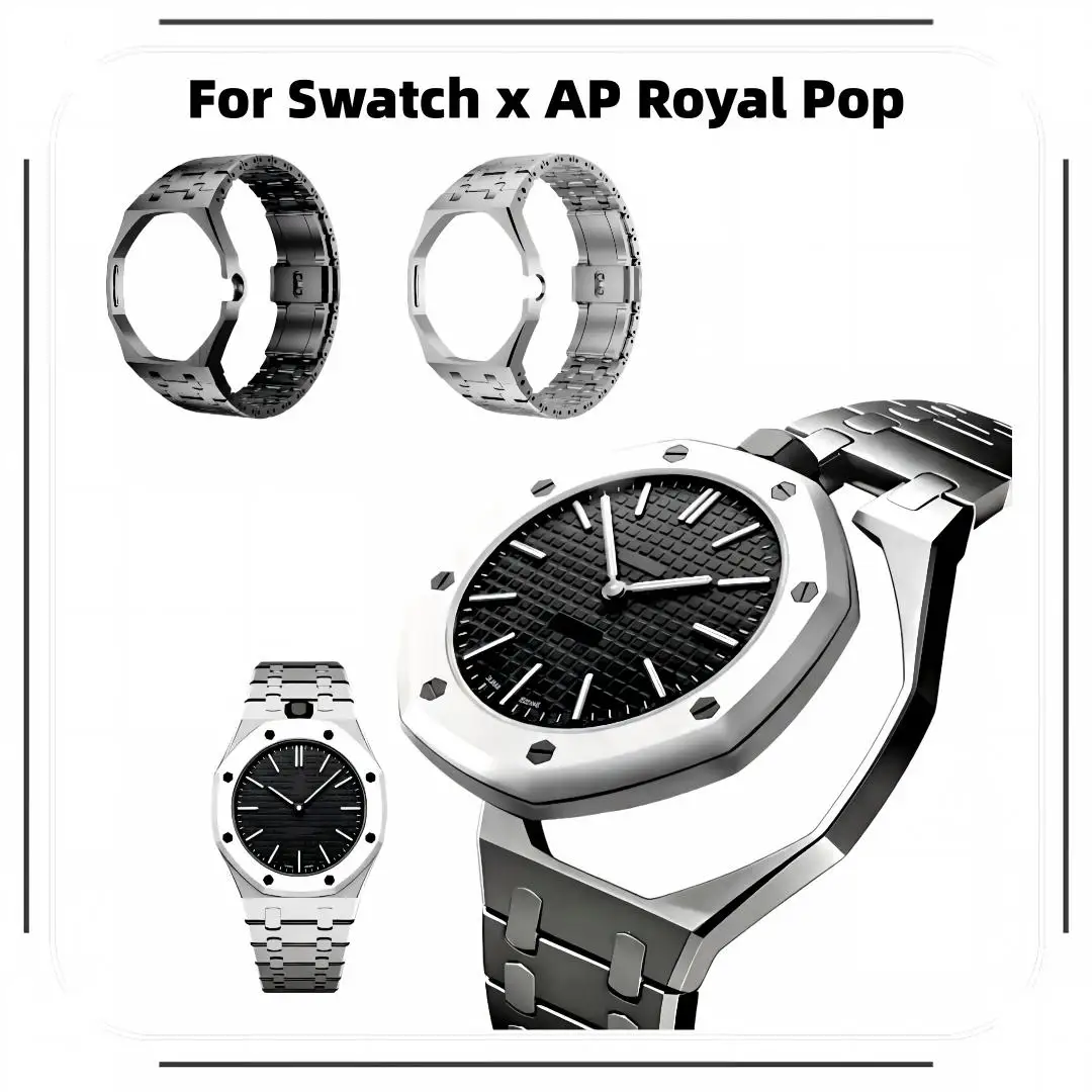 Stainless Steel  Strap Personalized Replacement Set Compatible With SWATCH x AP Royal Pop Style Pocket Watch DIY Mod Kit
