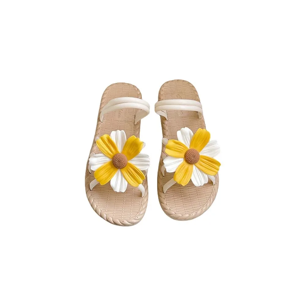 

Мягкие тапочки на плоской подошве из ПВХ с цветочным принтом, противоскользящие шлепанцы в богемном стиле, модные женские уличные тапочки с цветком ромашки