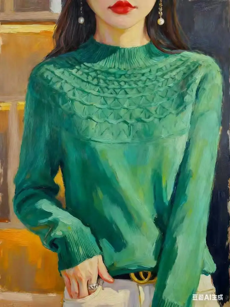 Yoyoselect 100% Wełna Merino Damski Sweter z Wycięciami, Golf, Jesienno-Zimowy, Gruby, Podstawowy Dzianinowy Produkt Odzieżowy