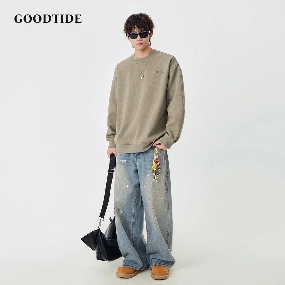 

Fashion Men's Casual Crew Neck Sweatshirt 2025 Winter New Minimalist Embroidered Logo Detail Loose Fit Design Comfortable Top