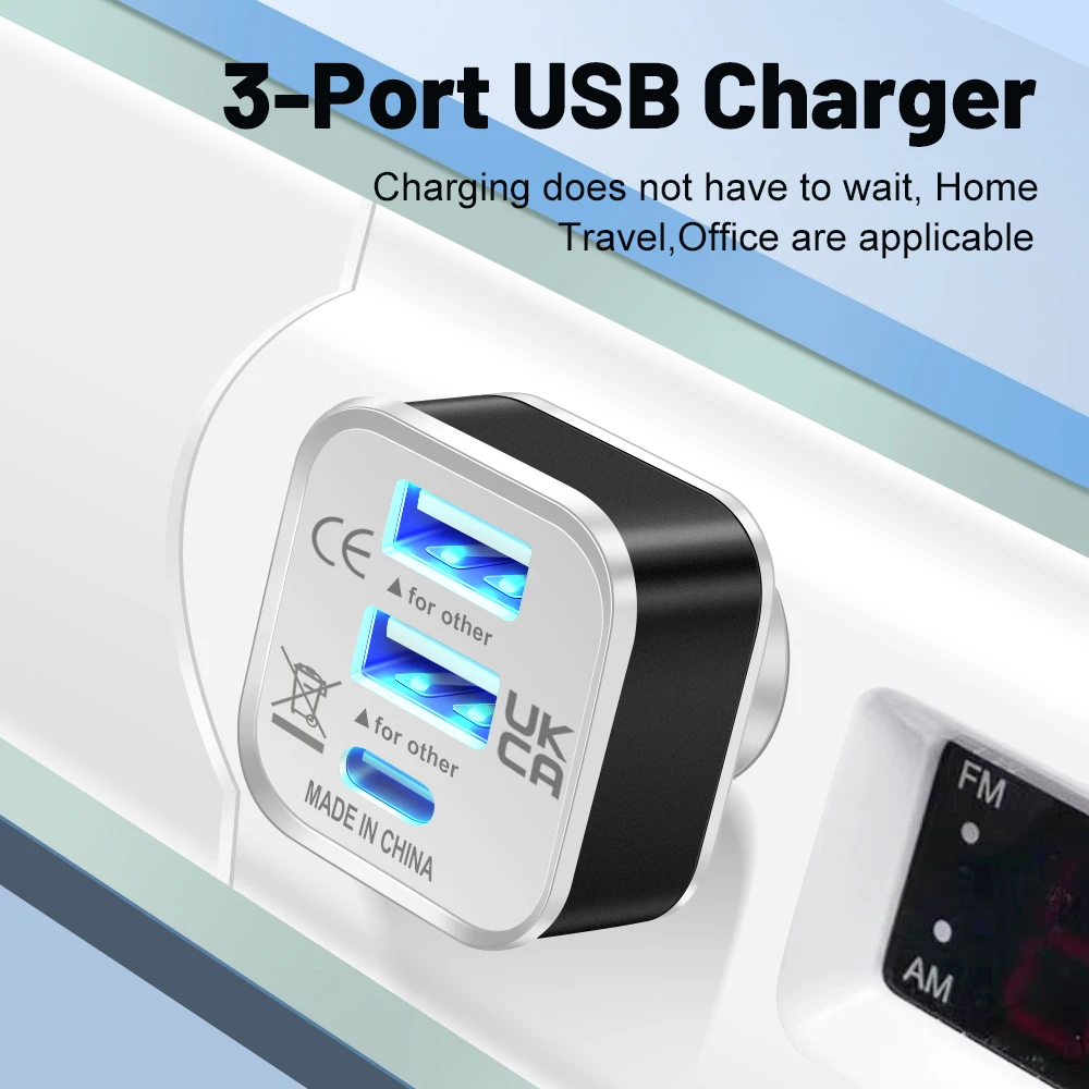 1X 3-Port New 2.0 2USB+Type-c Charger Expander USB Splitter USB Hub Adapter Multi-purpose Connector For iPhone 14 Pro Samsung