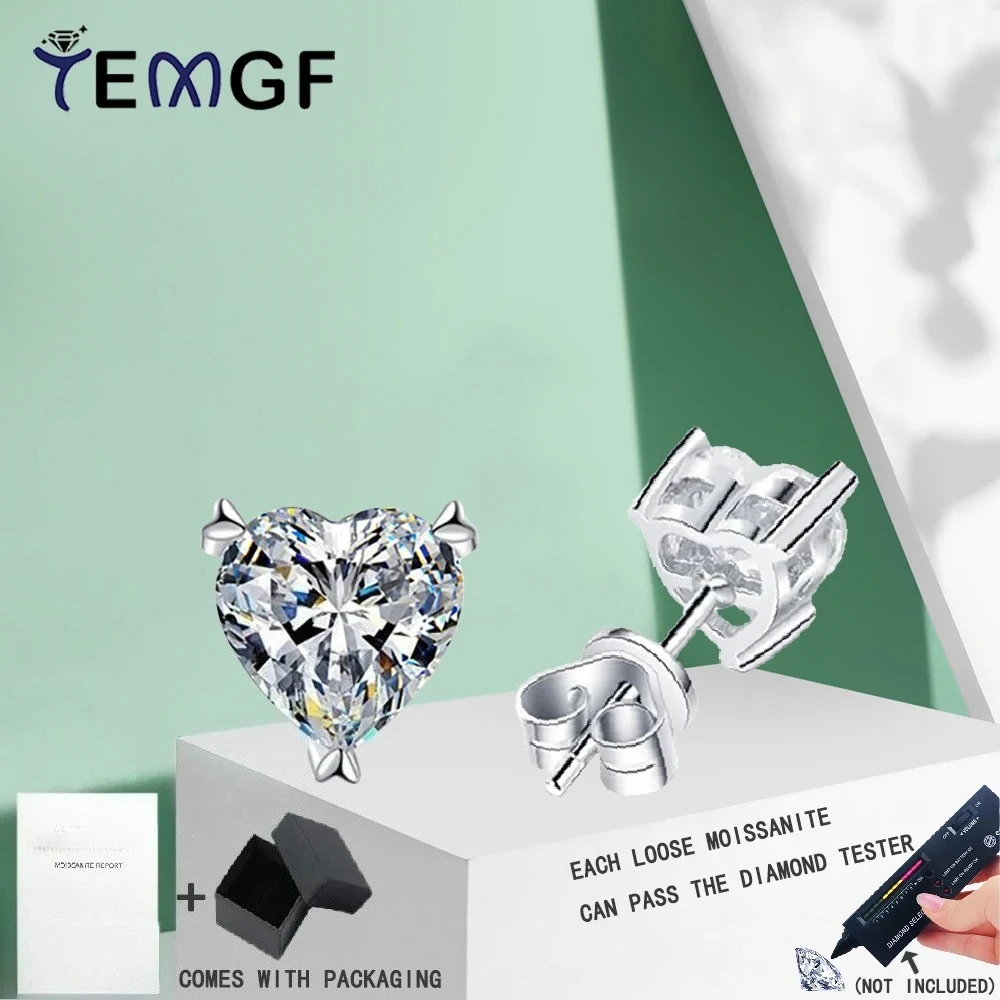 

TEMGF Sparkling Moissanite/7A Zircon Ear Stud 925 Sterling Silver Earring for Women Girls Luxury Fine Jewelry 1CT/2CT Each Pair