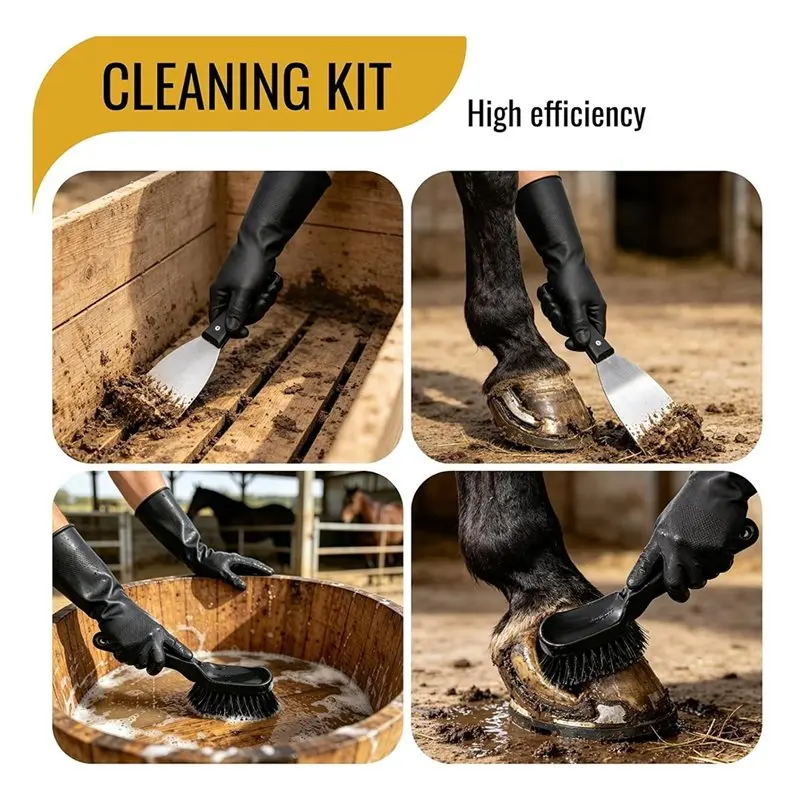 A07T-2 Pack Horse Bucket Brush Water Trough Scrub Brush With Scraper And Gloves For Livestock Farms, Feed Troughs, Barns