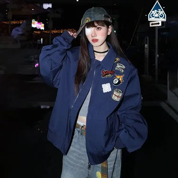 

Trendy American High Street Bae Letter Print Baseball Jaet Men's Loose Fit Faionable Spring Autumn Outerwear for Couples