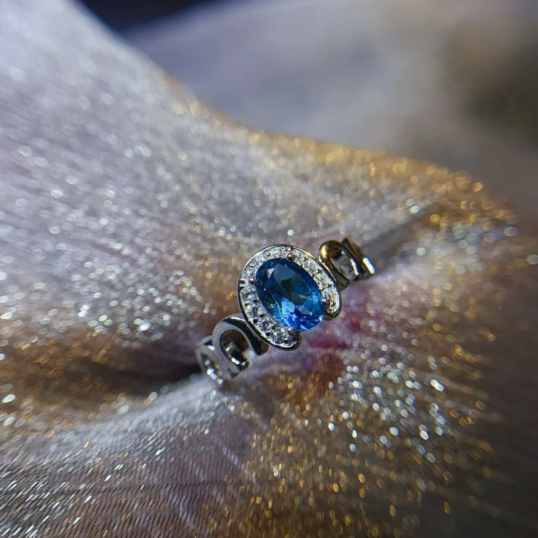 

Designer Design Natural Topaz Ring 5*7mm S925 Sterling Silver Inlay Vivid Blue High Clarity Gem Daily Wear Jewelry for Women