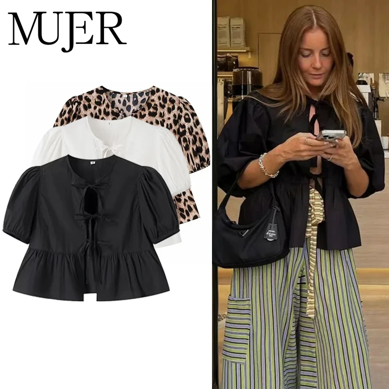 MUJER chemisiers à volants femme manches bouffantes chemises et chemisiers pour femmes blanc noir froncé haut court femme froncé chemisier femme