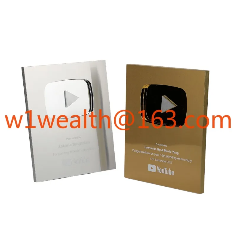 شعار مخصص جائزة السيارات جائزة الكأس ميدالية اللوحة أروع هدية مع زر اللعب الفضة والذهب اللوحة جوائز يوتيوب