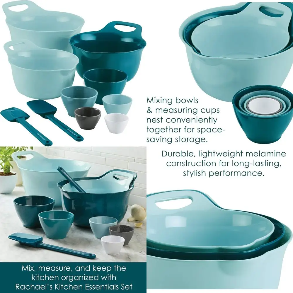 

10-Piece Light Blue Cooking and Baking Prep Set with Mixing Bowls, Measuring Cups, and Tools