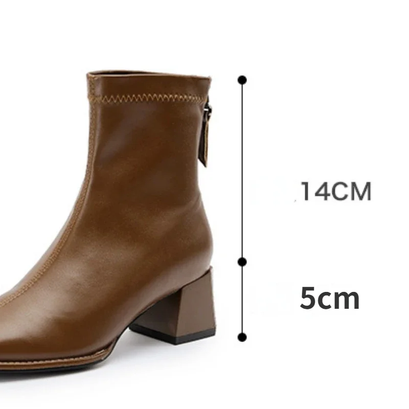 Square toe women ankle boots flock stretch shoes thin mid heels black/brown/beige back zipper dress sock boots woman size 34-40