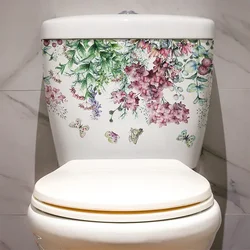 Flower Butterflies Toilet Sticker Removable Self-adhesive Waterproof PVC Bathroom Wall Art Decoration Decal Home Supplies
