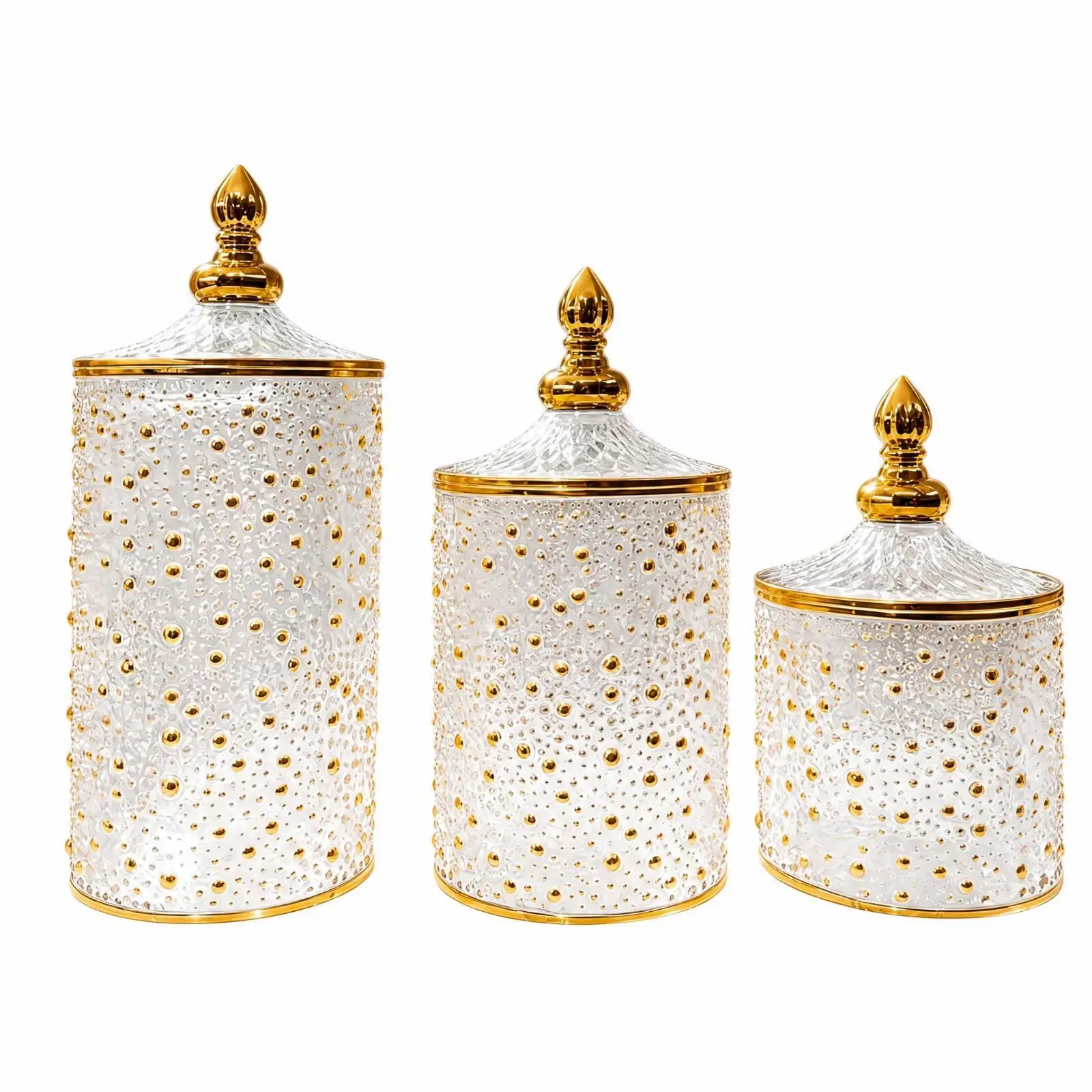 Coordinated Plastic Jar Set with Domed Tops for Storing Dried Goods Snacks Cereal and Small Household Items Neatly