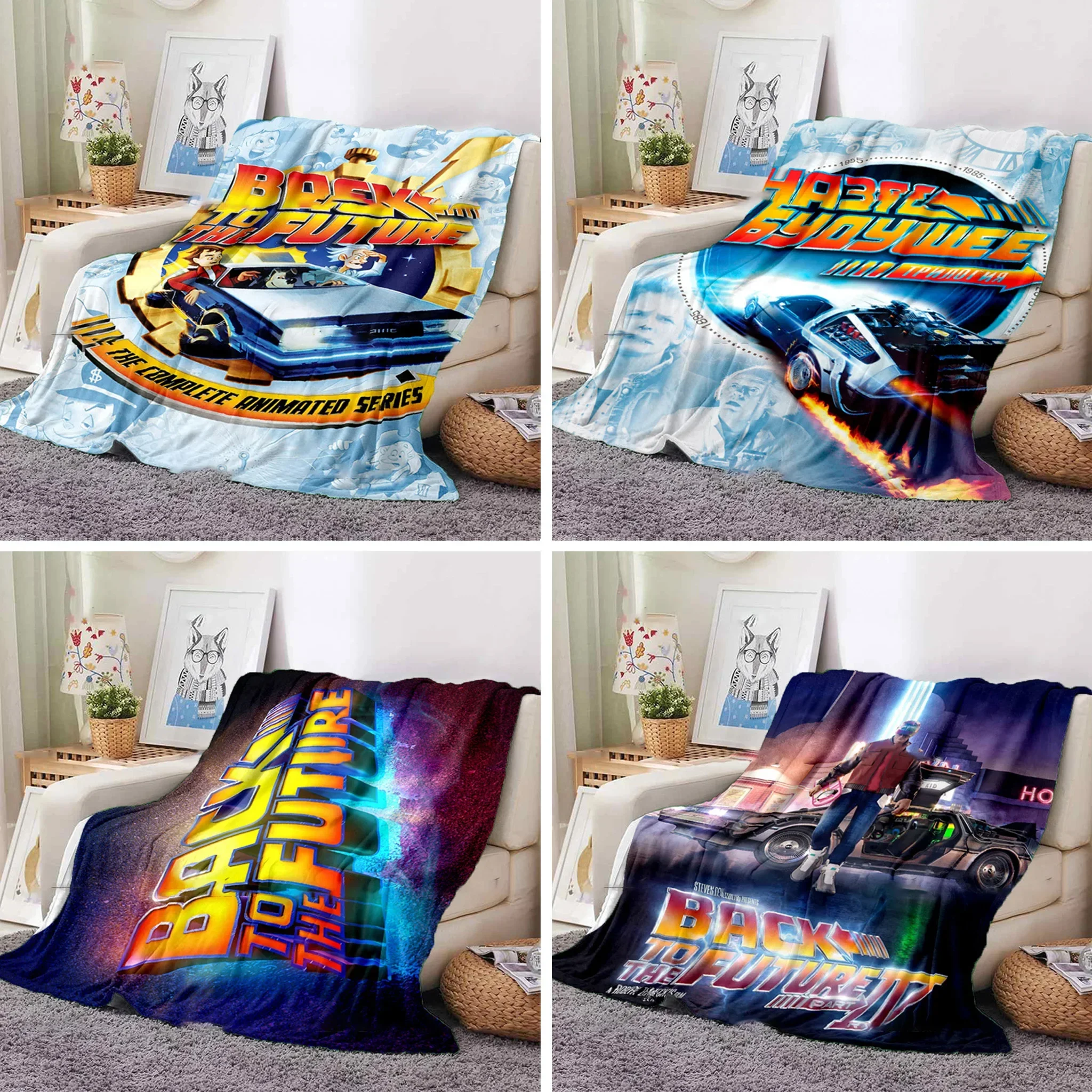 

Sci-Fi Movie Pattern Blanket Back To The Future Warm Flannel Thin Blanket Portable Home Travel Office Lunch Break Blanket