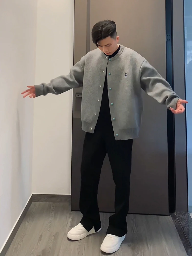 

Американский ретро-кардиган-жакет из трикотажа для мужчин, весенний модный повседневный бейсбольный жакет свободного кроя для пар